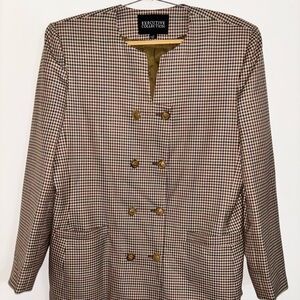 Vintage 90s Executive Collection Red brown Plaid Double Breasted Blazer women 14